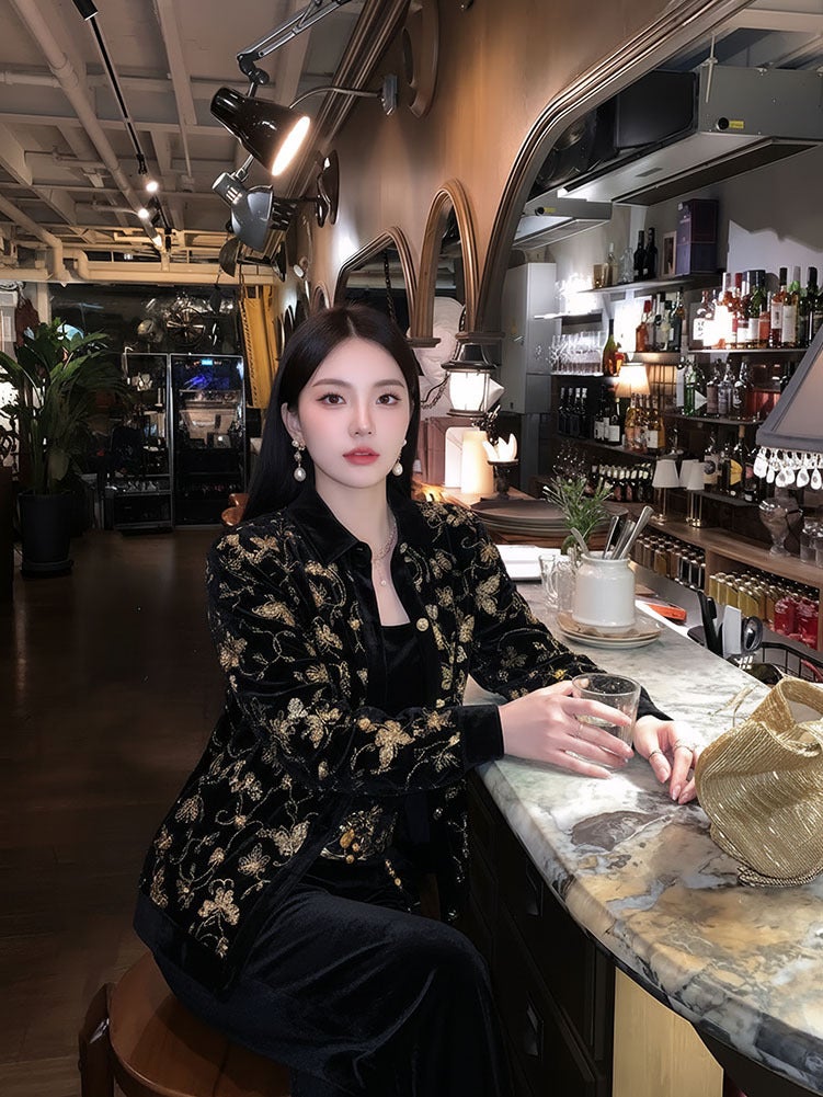 Yailla New Versatile Autumn/Winter Retro-Style High-End Chinese-Style Coat Elegant and Sophisticated New Chinese-Style Applied Embroidery Heavy-Duty Long-Sleeved Coat for Women - Image 4